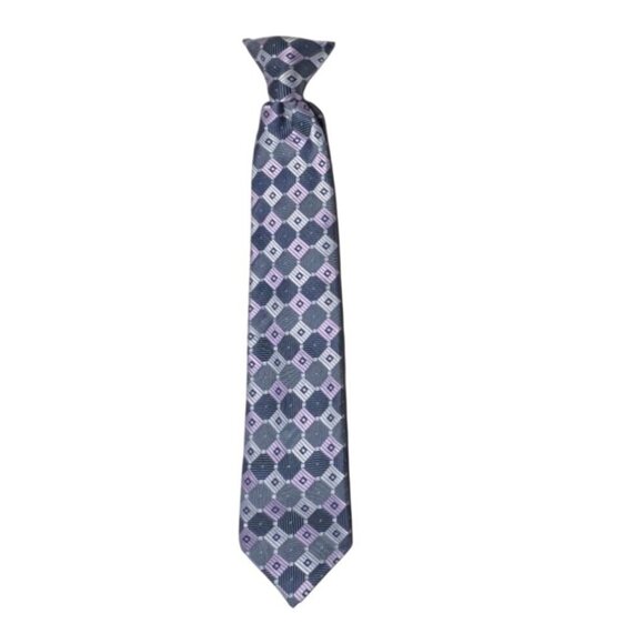 Bergamo New York Boys Clip on Tie 15" Geometric Preppy Event Church 3.5" Wide - Picture 1 of 7